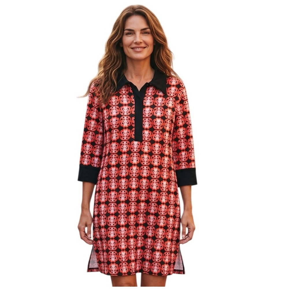Lesley Evers Women's size Large Reese Dress Heart Flower Red CCareer Colorful